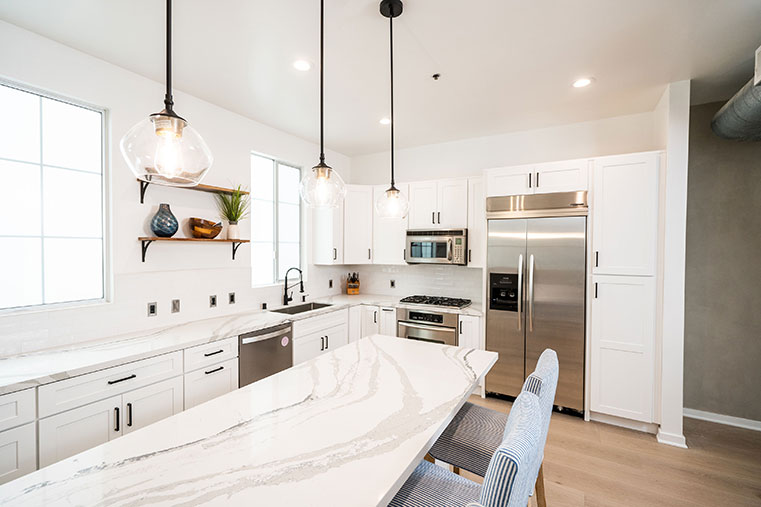 Kitchen remodel in Playa Vista white cabinets