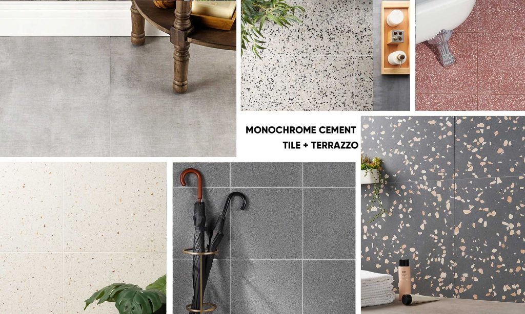 Tilebar Monochrome Cement Tile + Terrazzo tile trend