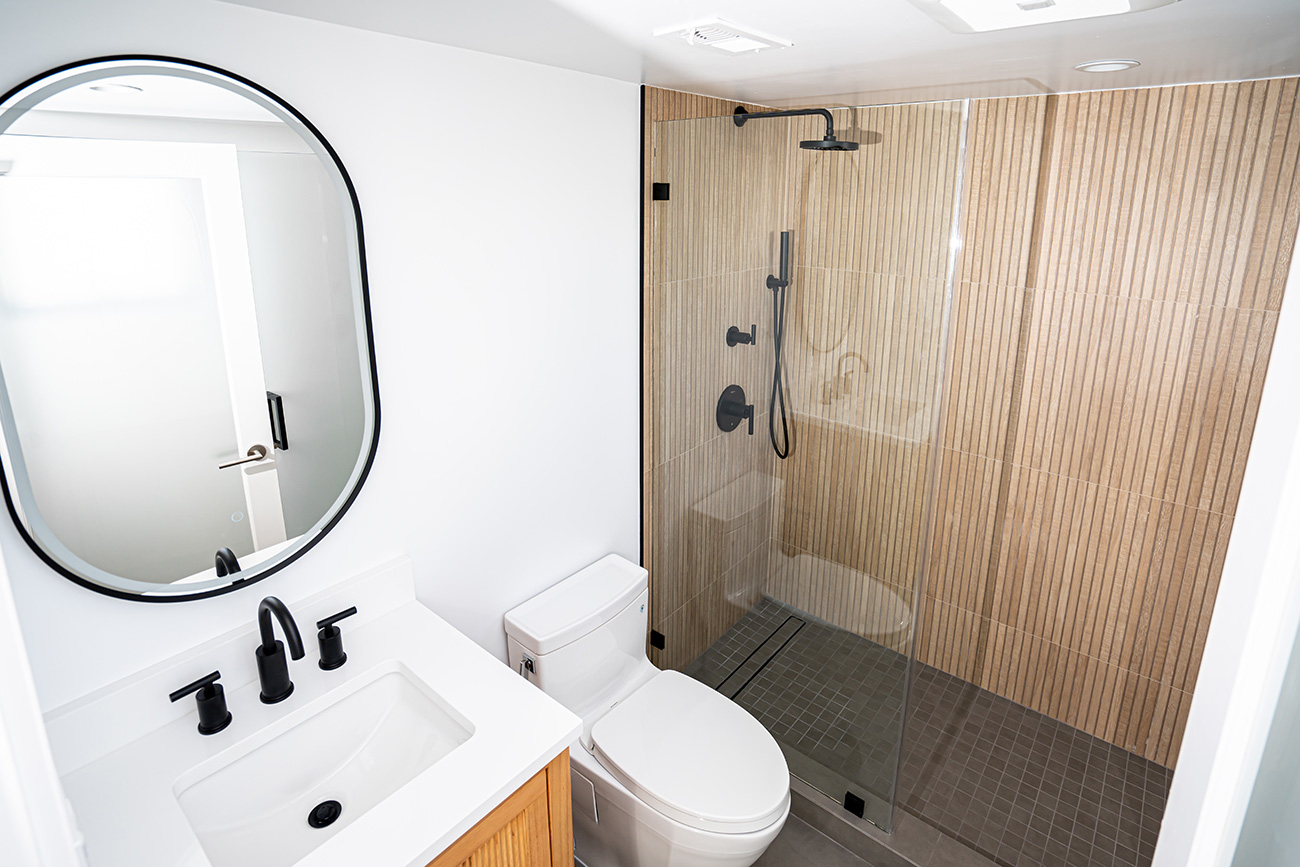 Hallway Bathroom-remodeling in Santa Monica, Teak Vanity