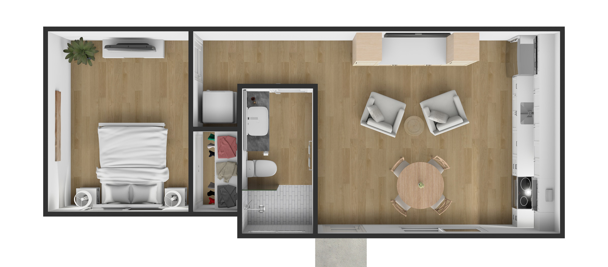One Bedroom ADU 3D Floor Plan