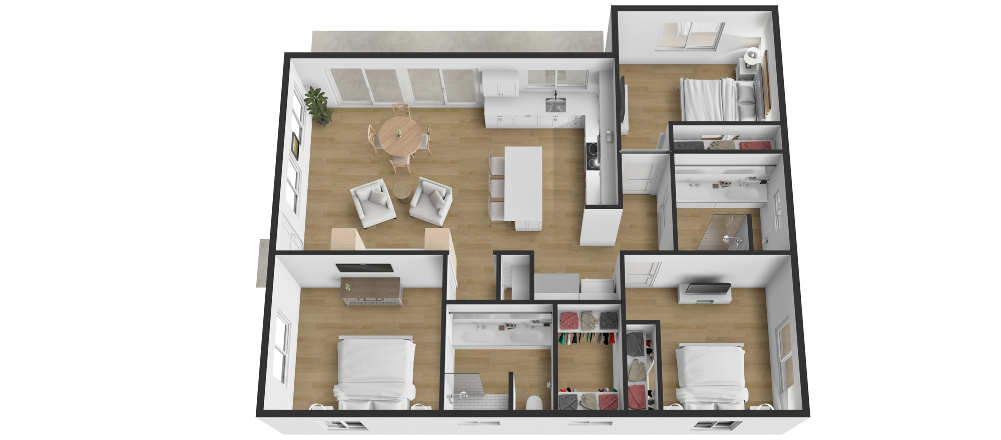 Three Bedroom ADU Floor Plan