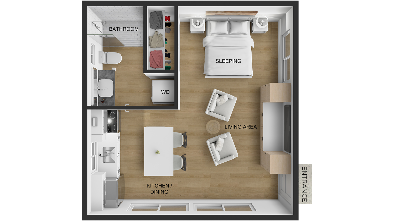 350 SQ FT Studio Floor Plan