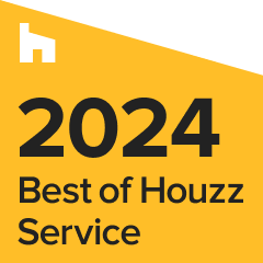- Oasis Builders, Inc. Best of Houzz Service award badge (2024) in yellow with bold '2024' and 'Best of Houzz Service' text.